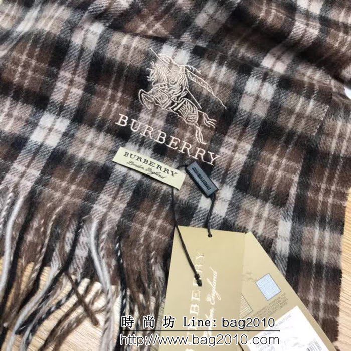 BURBERRY巴寶莉 秋冬爆款 格紋馬標刺繡羊毛圍巾 LLWJ6255